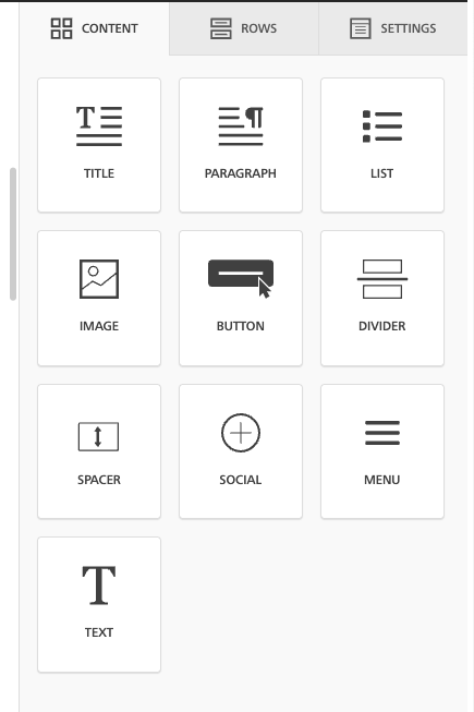 Content blocks available in Creative Mail