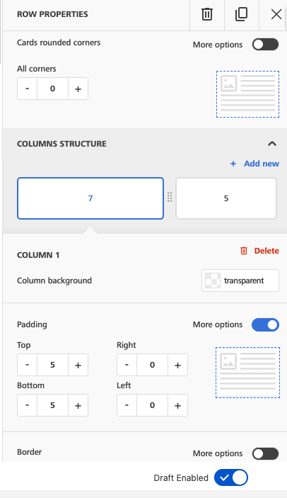 Row properties in Creative Mail
